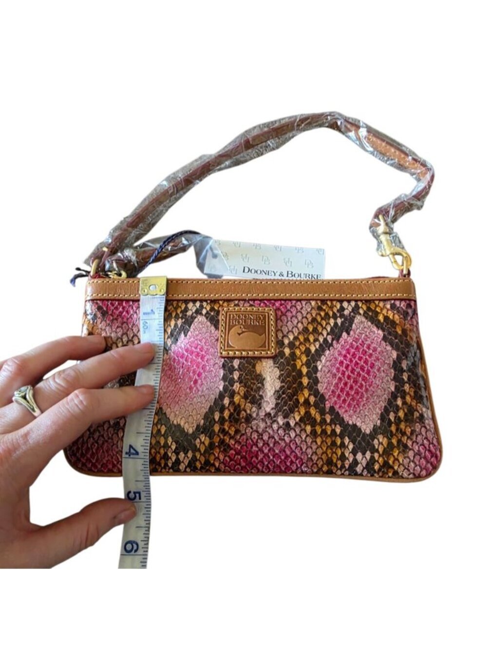 NWT Dooney & Bourke Pink Python Snake Leather Large Slim Wristlet Clutch Rare - Picture 12 of 16